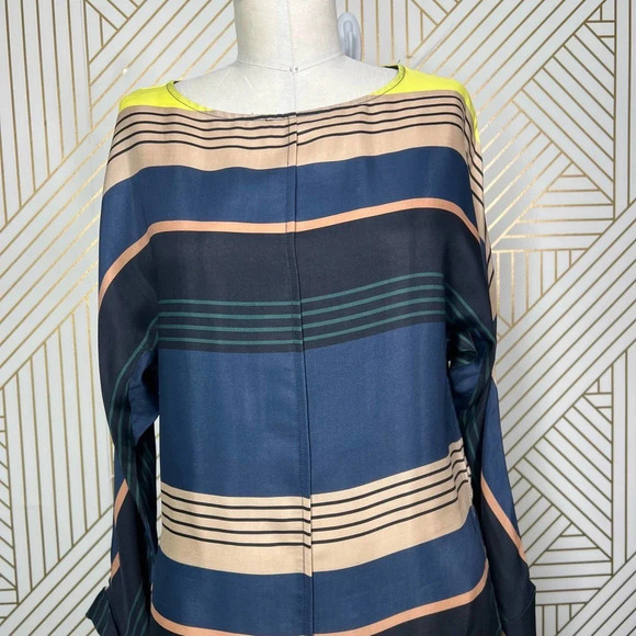 Apiece Apart Long Tunic Top Side Slits Coverup Colorful Striped Navy Blue Size 0 - Picture 6 of 10